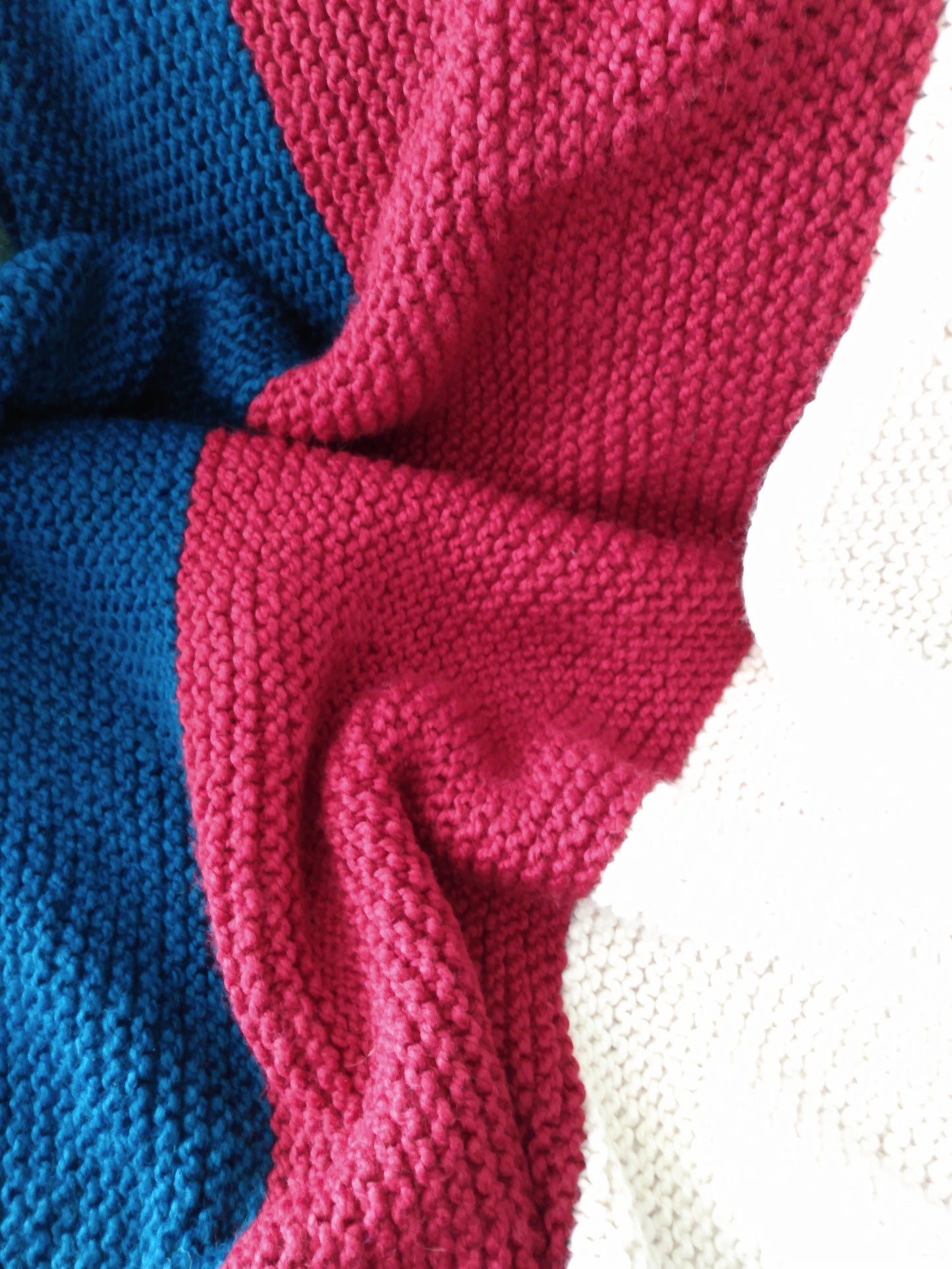 Blanket Hand Knit Throw Red White Blue