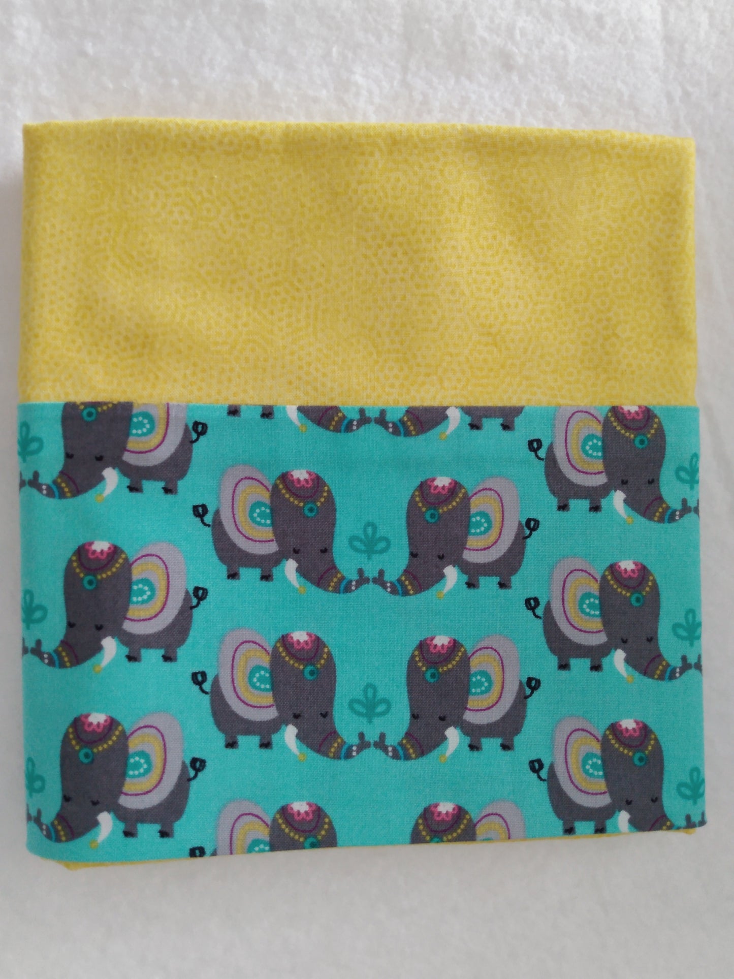 100% Cotton Pillowcase Yellow Teal Elephants