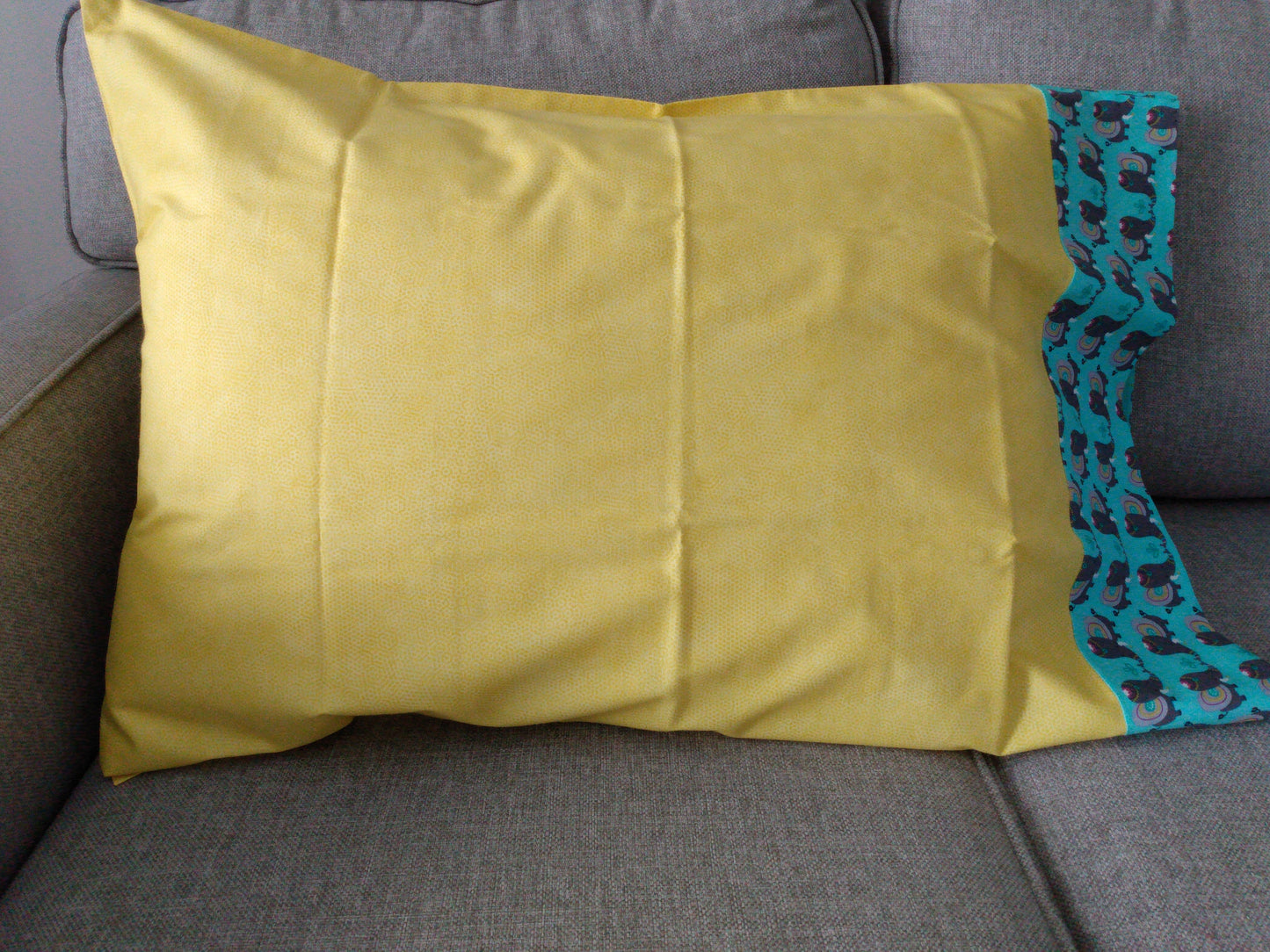 100% Cotton Pillowcase Yellow Teal Elephants