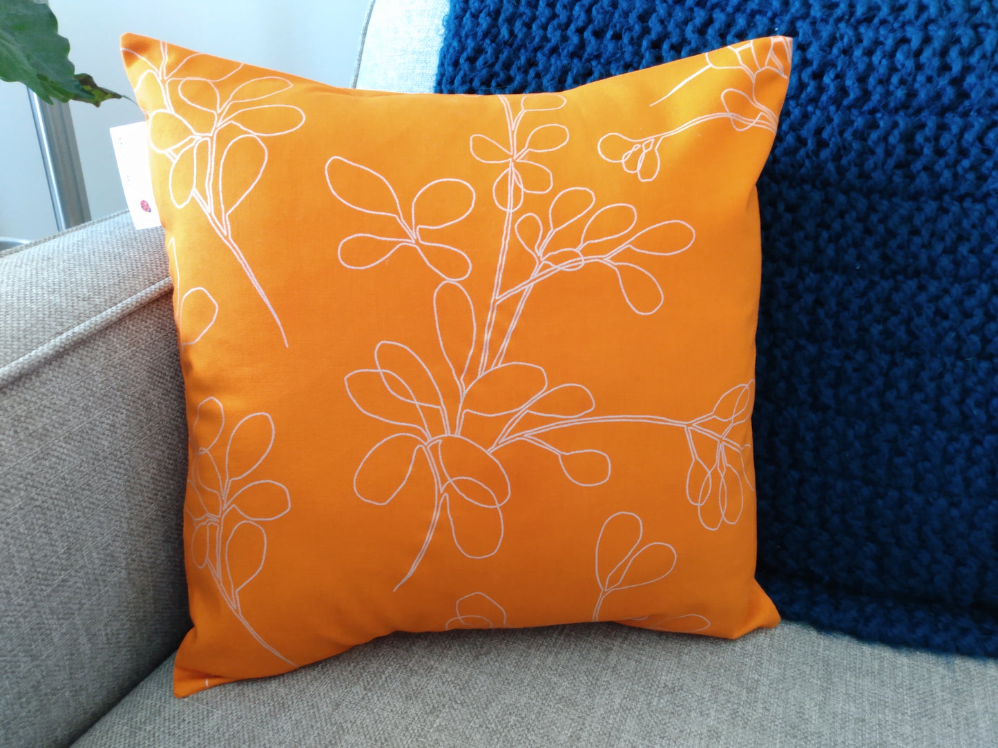 Cushion Cover Floral Orange Cotton