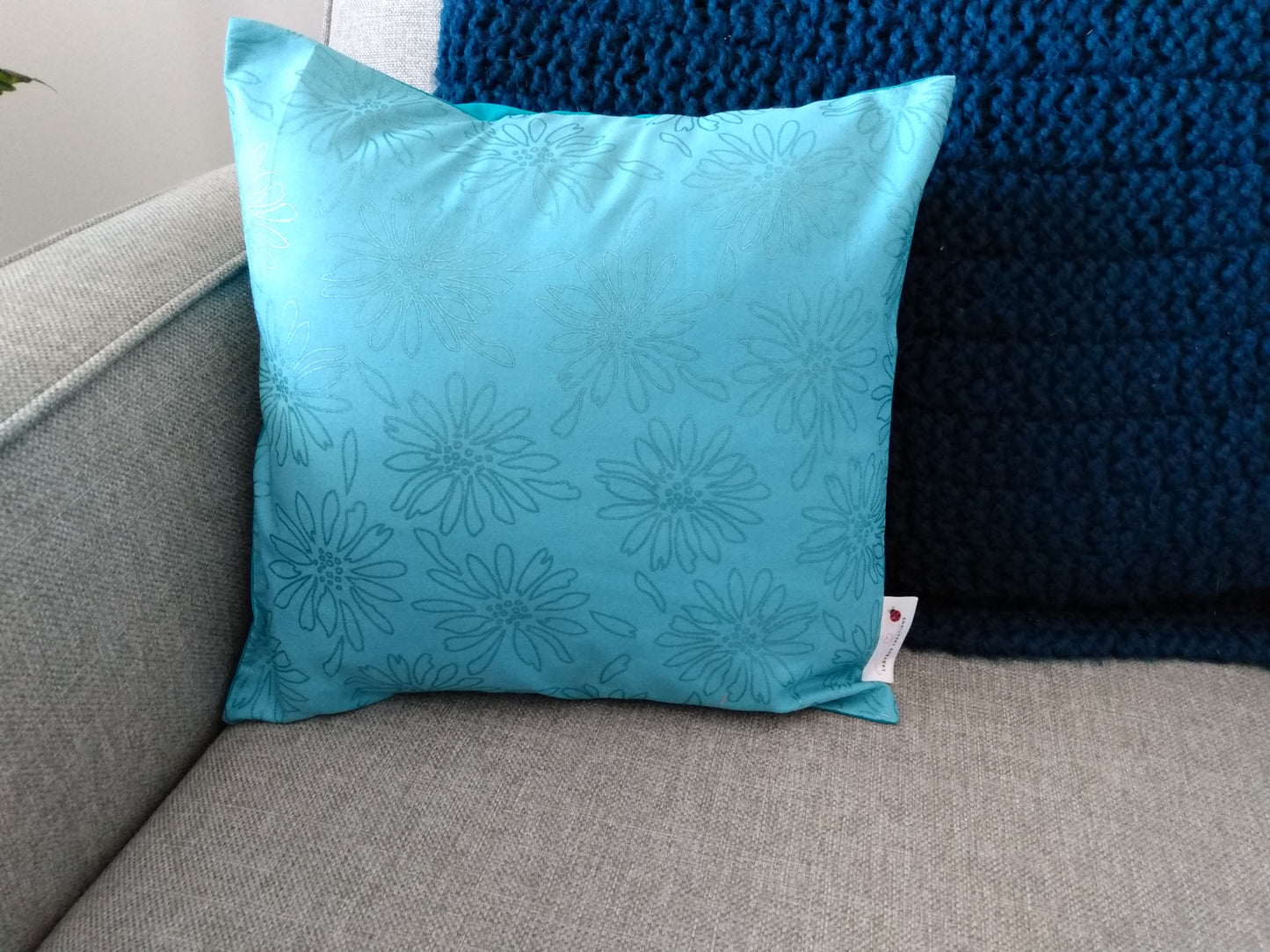 Cushion Cover Floral Teal Cotton