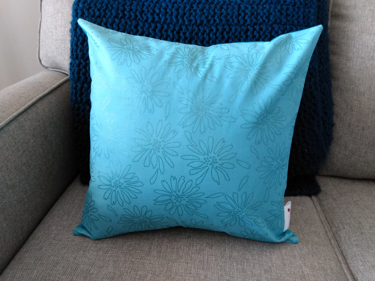 Cushion Cover Floral Teal Cotton
