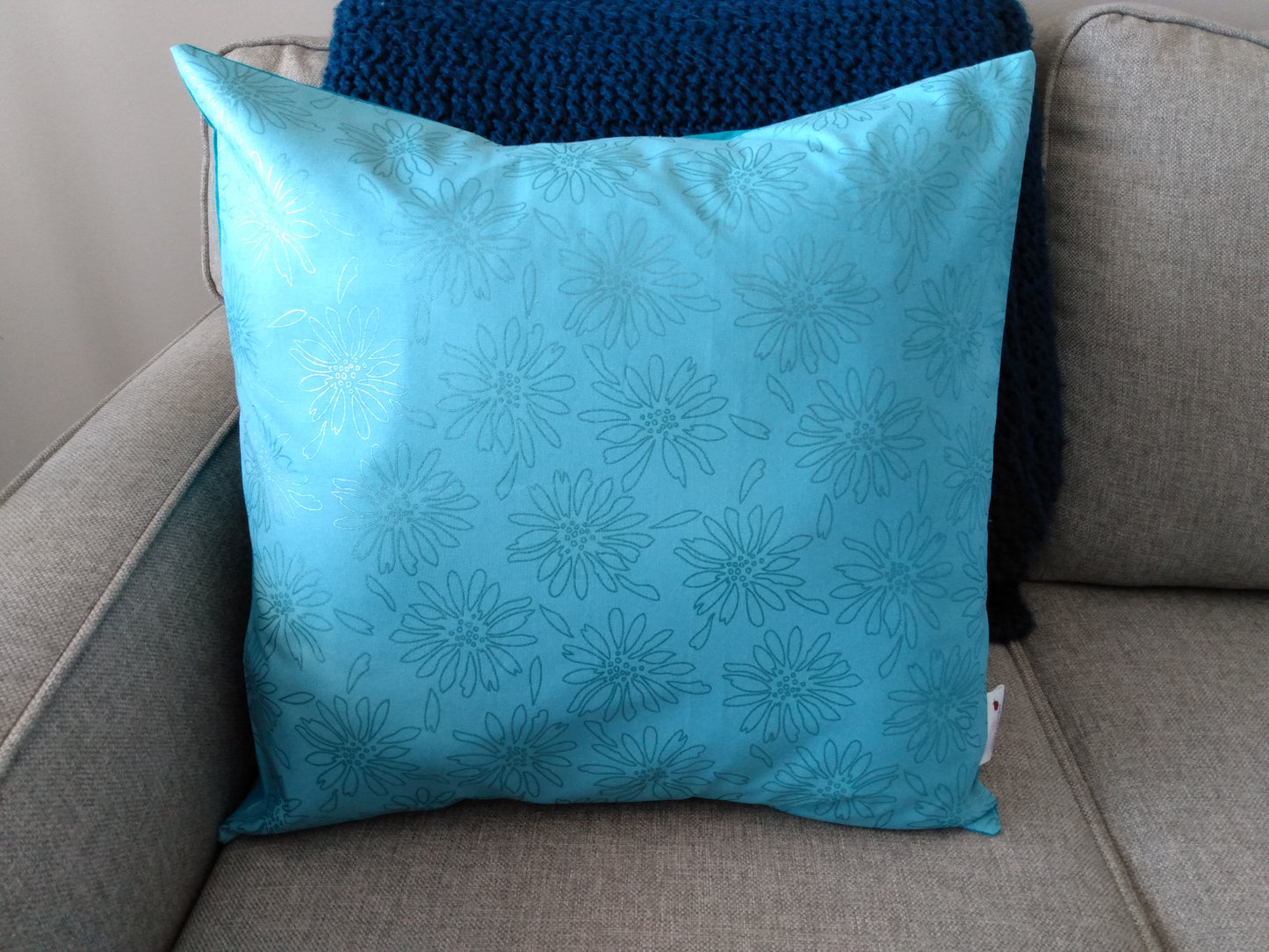 Cushion Cover Floral Teal Cotton