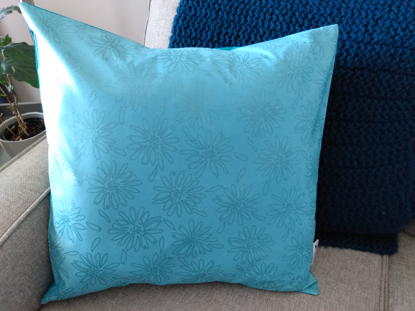 Cushion Cover Floral Teal Cotton