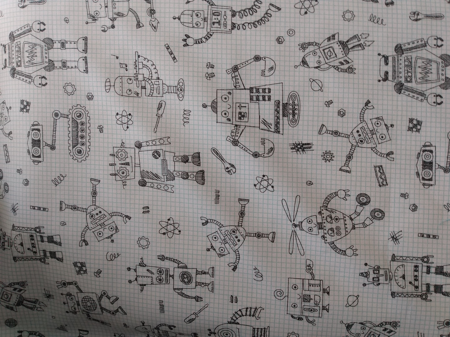 100% Cotton Pillowcase Robots BW Drawings