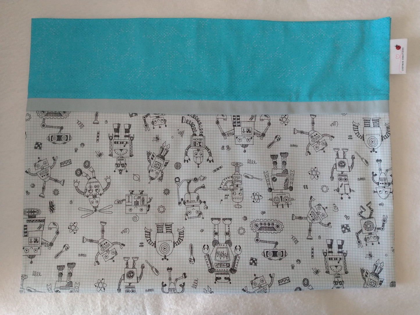 100% Cotton Pillowcase Robots BW Drawings