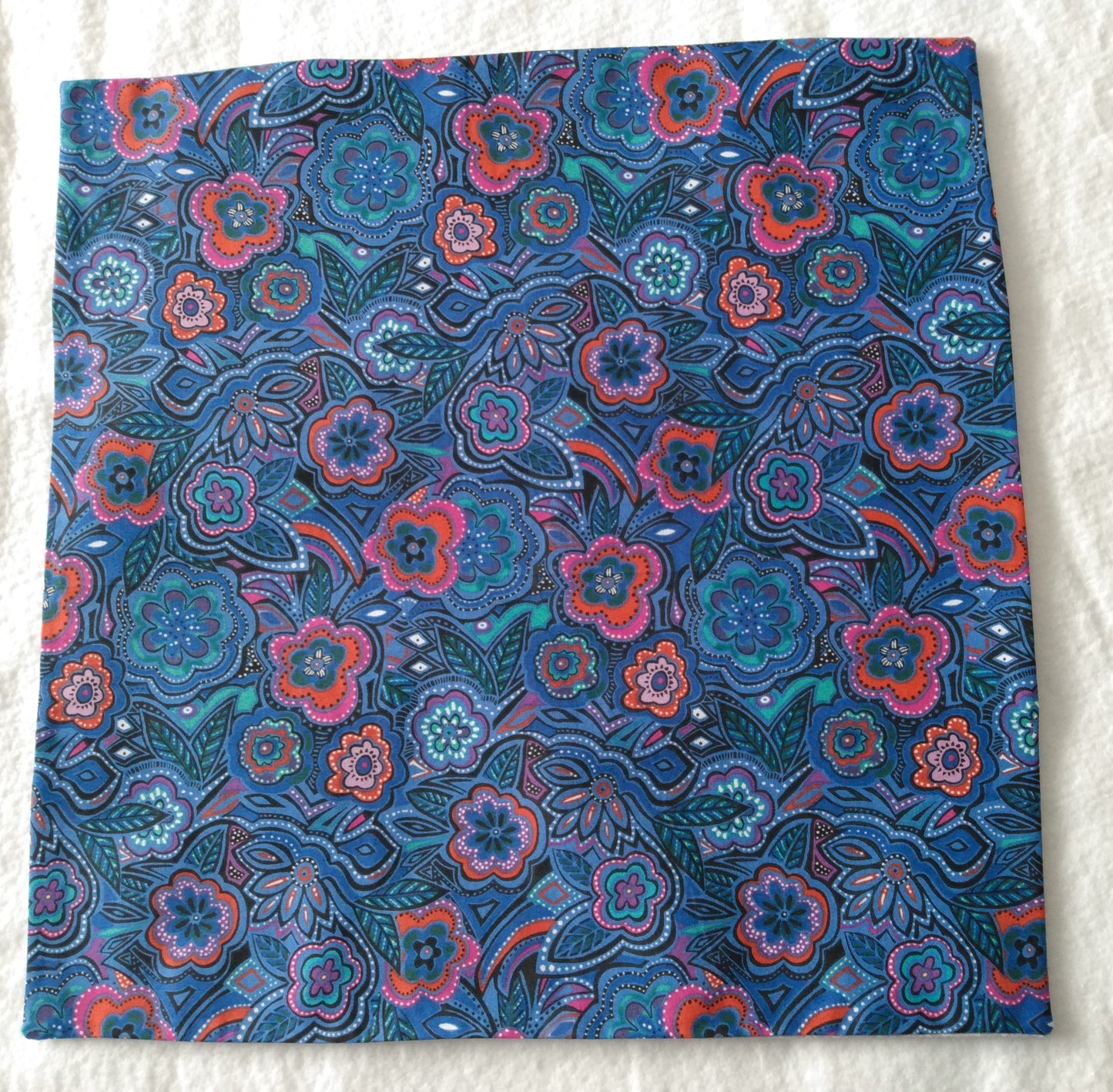 Cushion Cover Multicolor Floral Blue Background Cotton