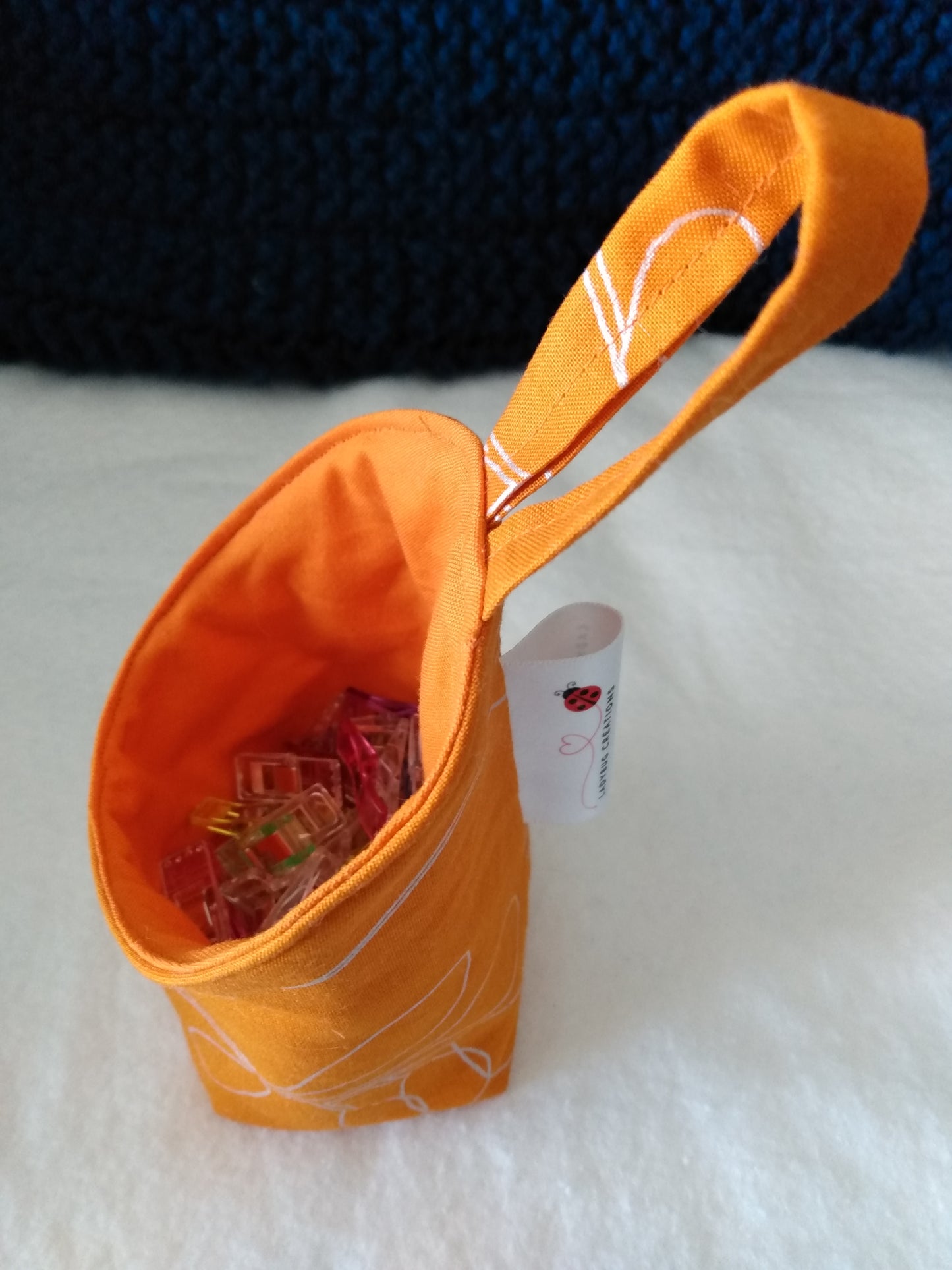 Hanging Basket Cotton Storage Pod Basket Orange Floral Mini