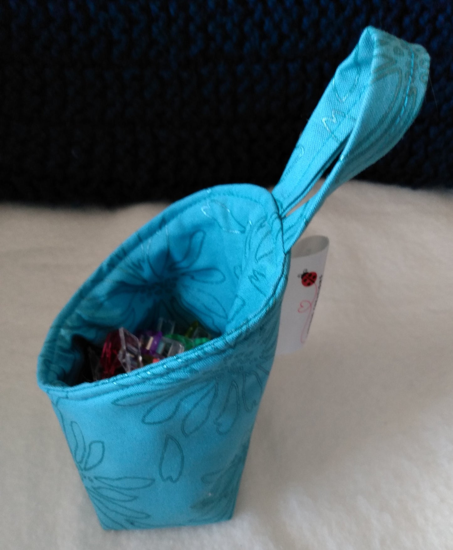 Hanging Basket Cotton Storage Pod Basket Teal Floral Mini