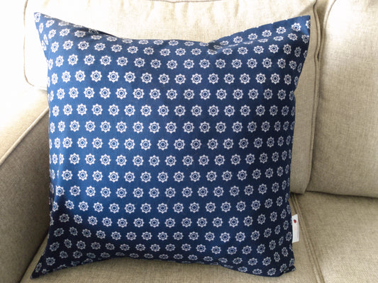 Cushion Cover Graphic White Blue Cotton