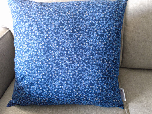 Cushion Cover Light Blue Silver Floral Navy Blue Cotton