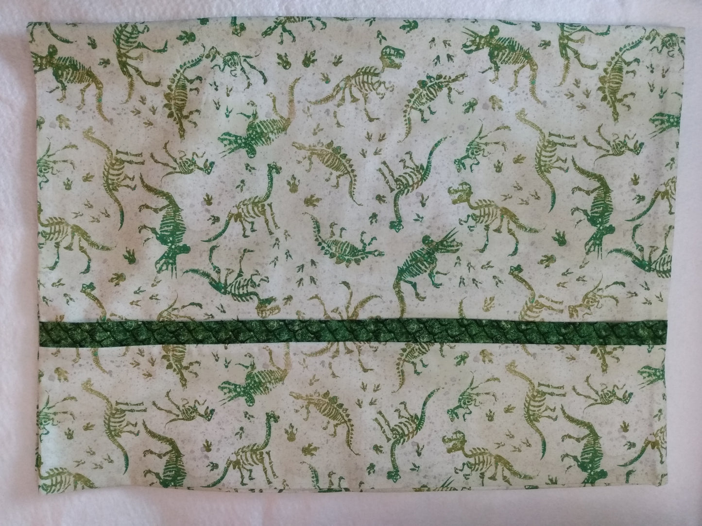 100% Cotton Pillowcase Dinosaur Skeletons Green