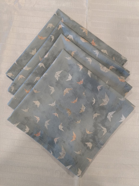 Napkins 100% Cotton Origami Boats Grey Dinner