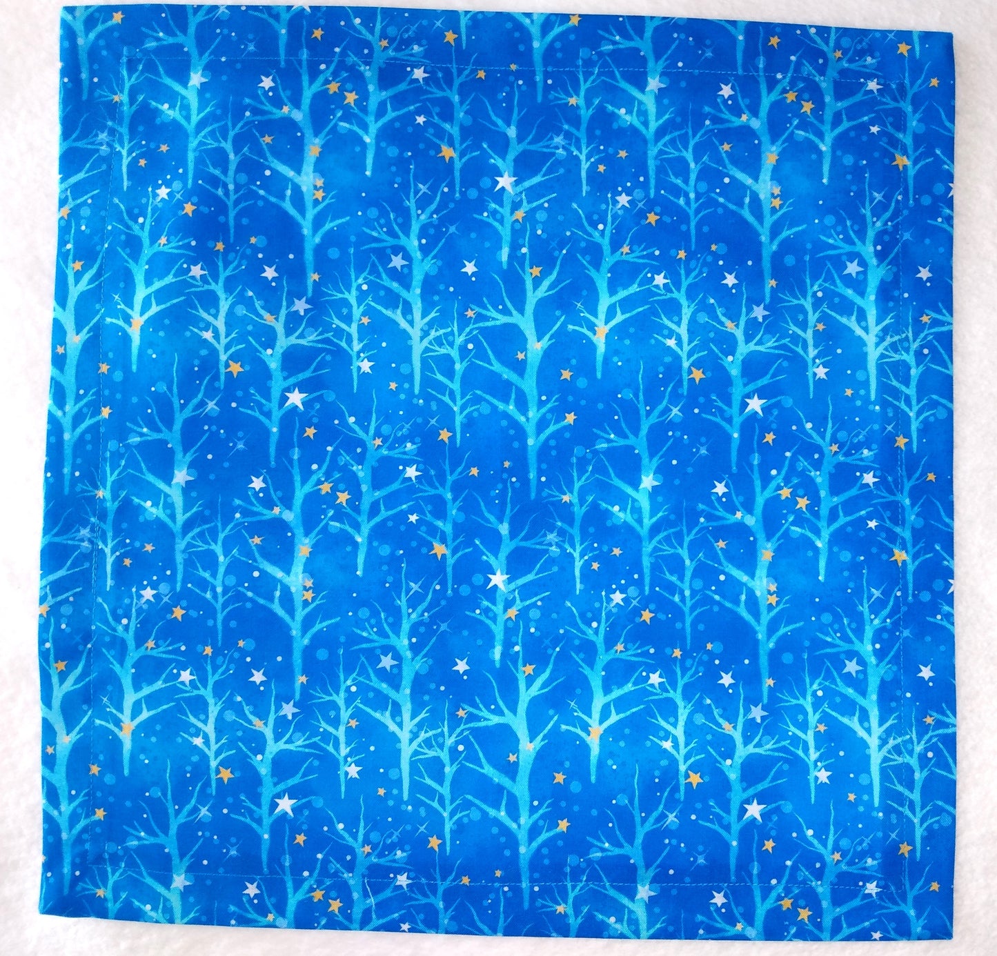 Napkins 100% Cotton Blue Trees Gold White Stars