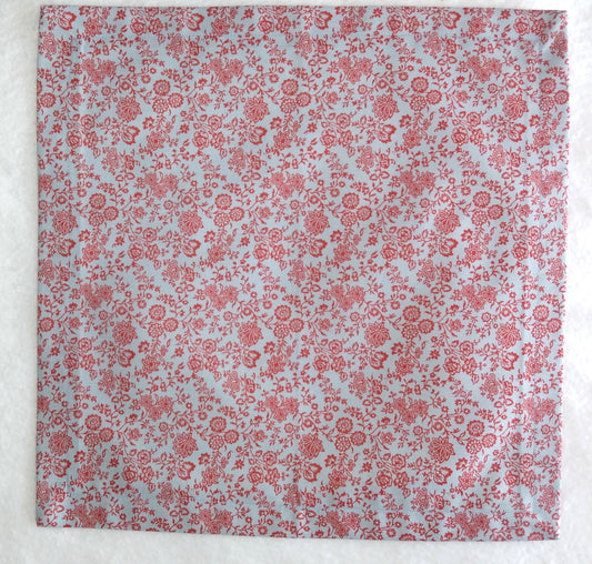 Napkins 100% Liberty Print Cotton Red Floral Light Blue 14 by 14 Lunch