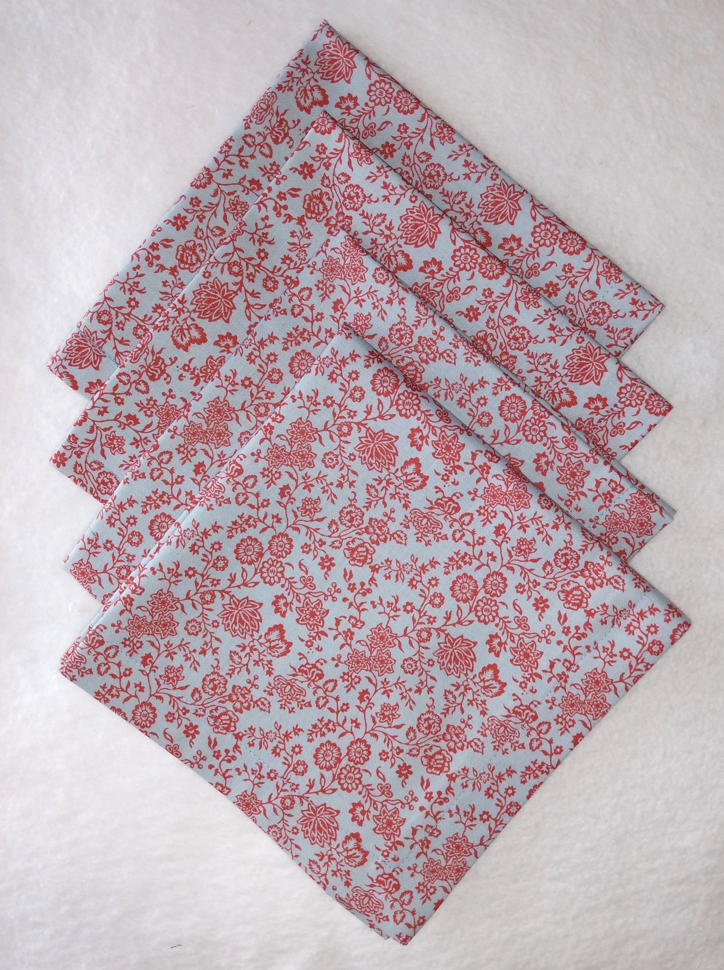Napkins 100% Liberty Print Cotton Red Floral Light Blue 4 Lunch