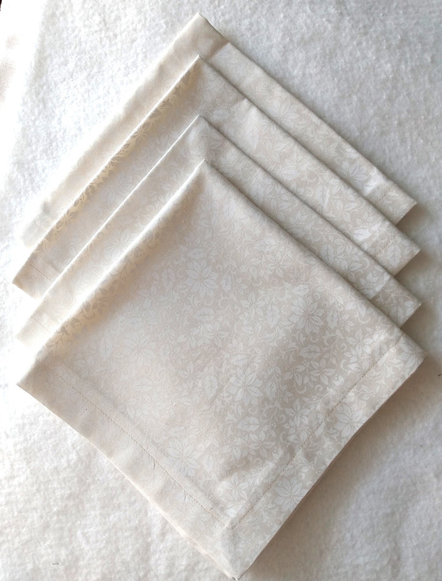 Napkins 100% Cotton White Floral Cream Dinner