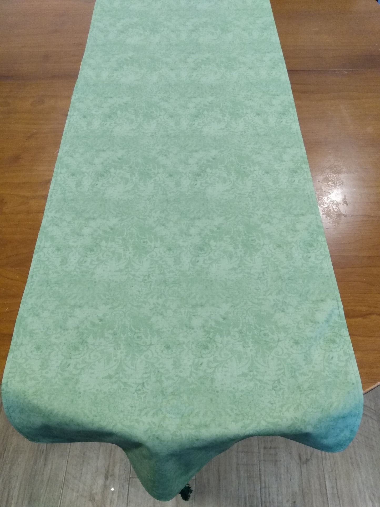 Table Runner Reversible 100% Cotton Green and Light Gold Floral