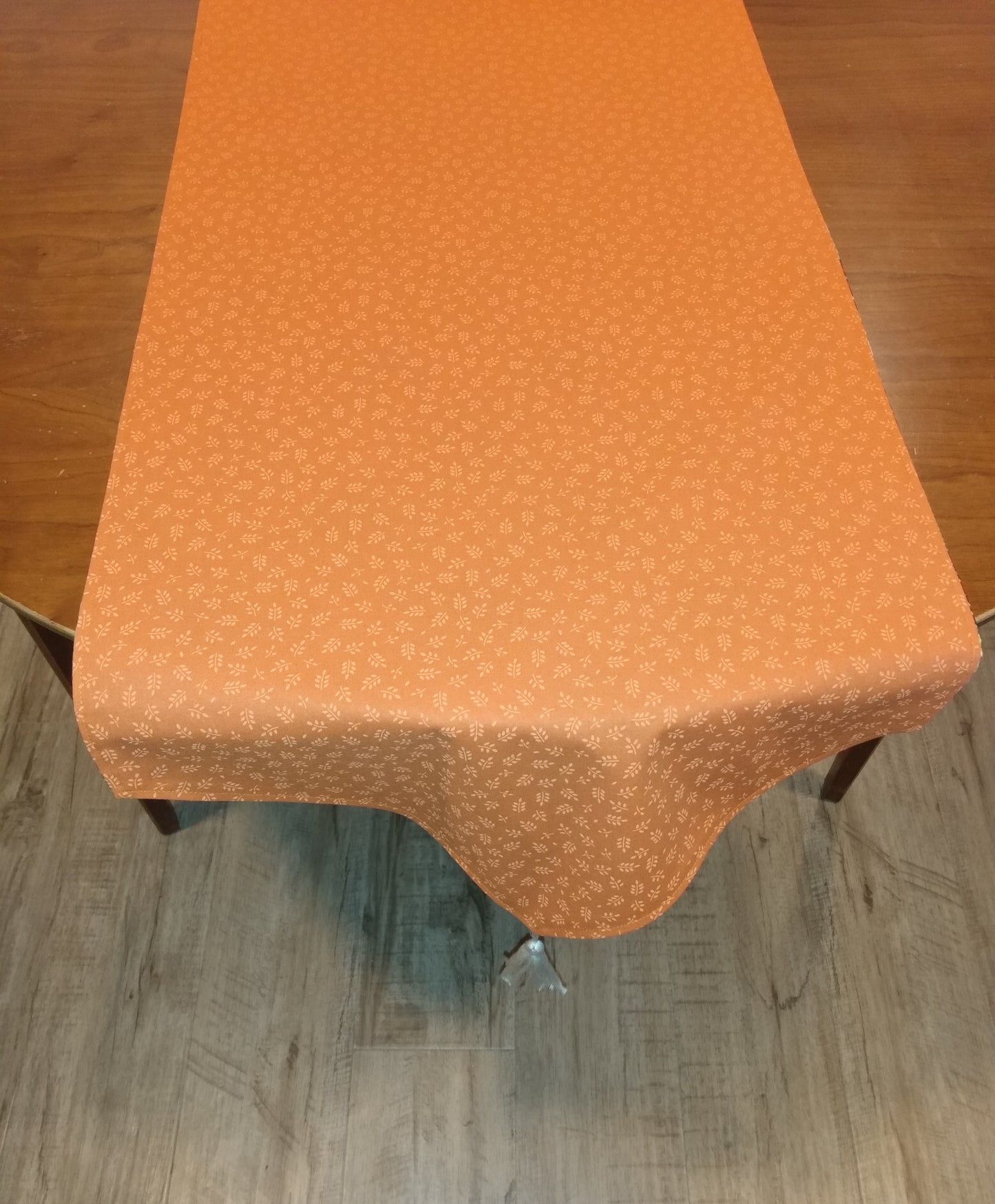 Table Runner Reversible 100% Cotton Fall Green Orange Cream Plaid Orange Leaves