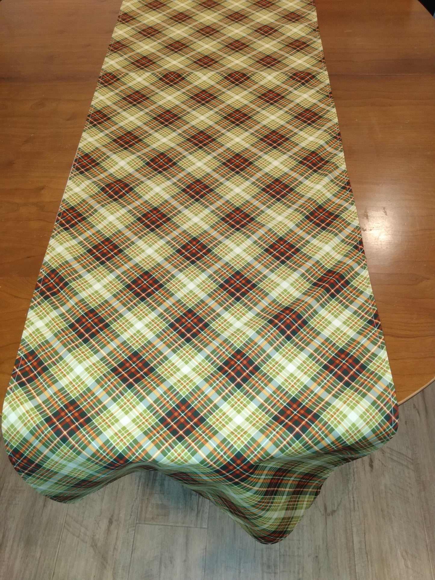 Table Runner 100% Cotton Fall Green Orange Cream Plaid