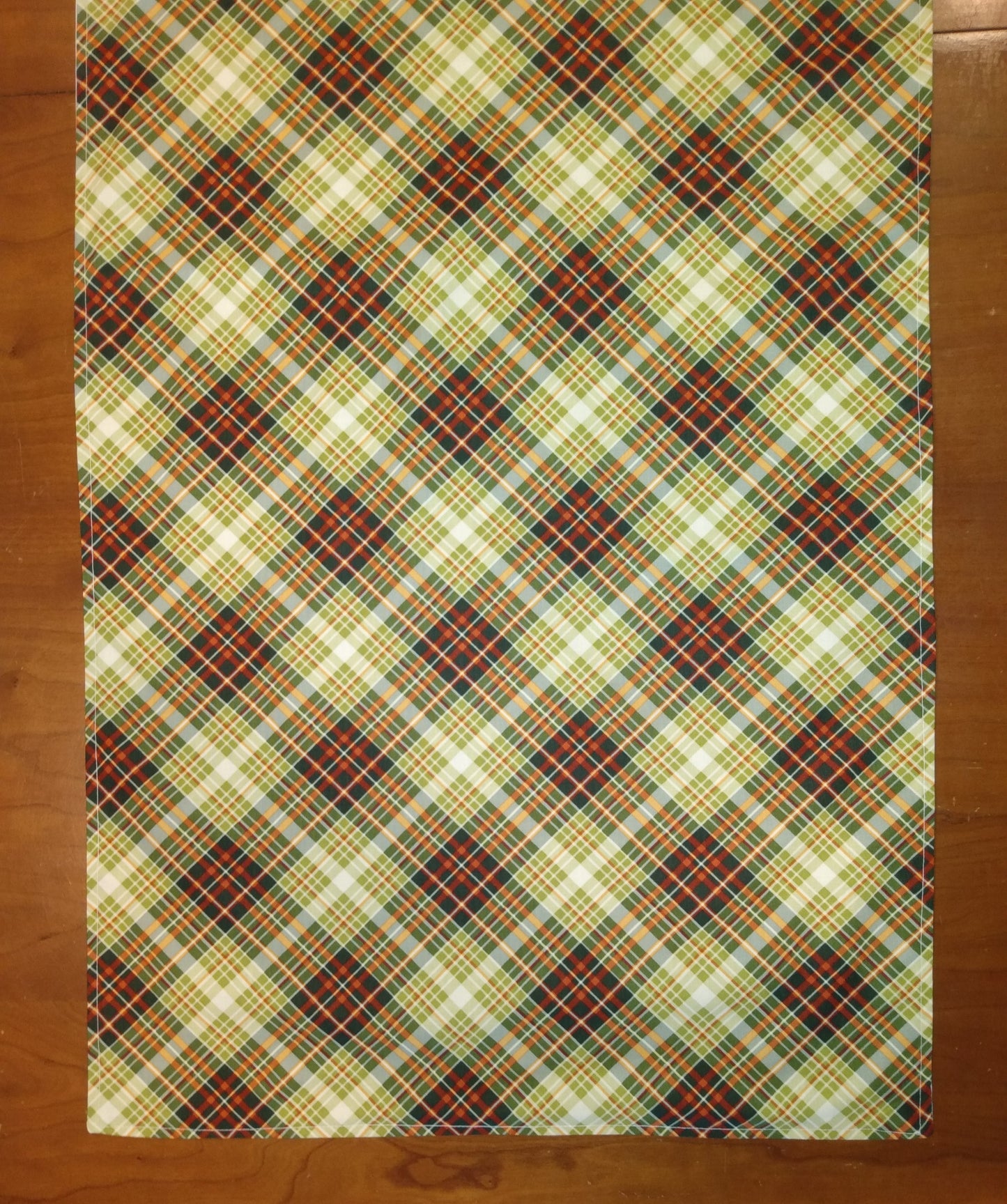 Table Runner 100% Cotton Fall Green Orange Cream Plaid