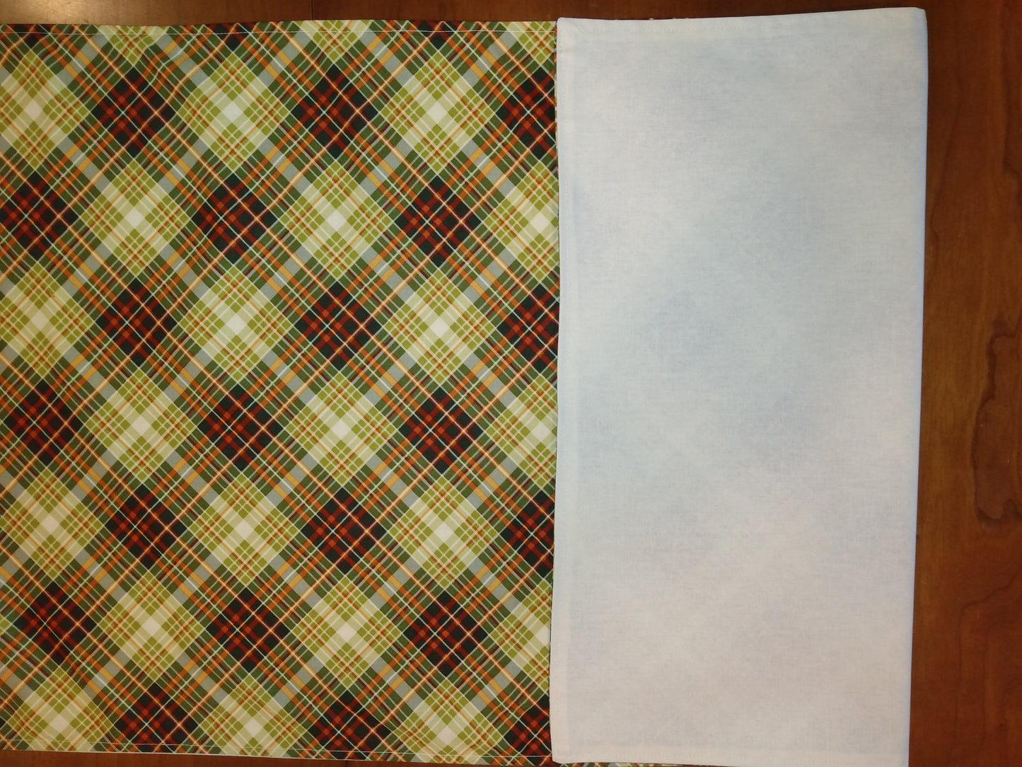 Table Runner 100% Cotton Fall Green Orange Cream Plaid