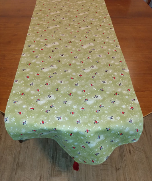 Table Runner Reversible 100% Cotton Green Robins Grey