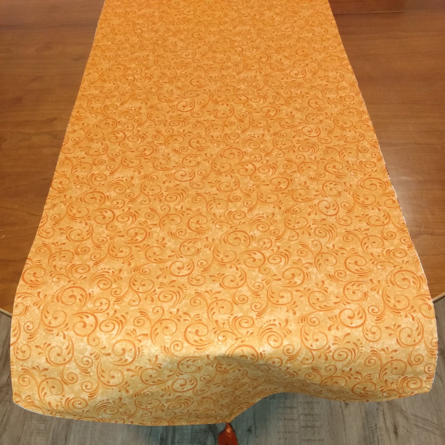 Table Runner Reversible 100% Cotton Fall Bouquet Gold Swirls Cream Orange Swirls