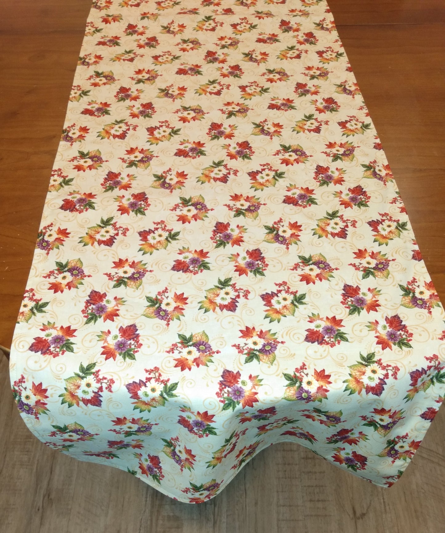 Table Runner Reversible 100% Cotton Fall Bouquet Gold Swirls Cream Orange Swirls