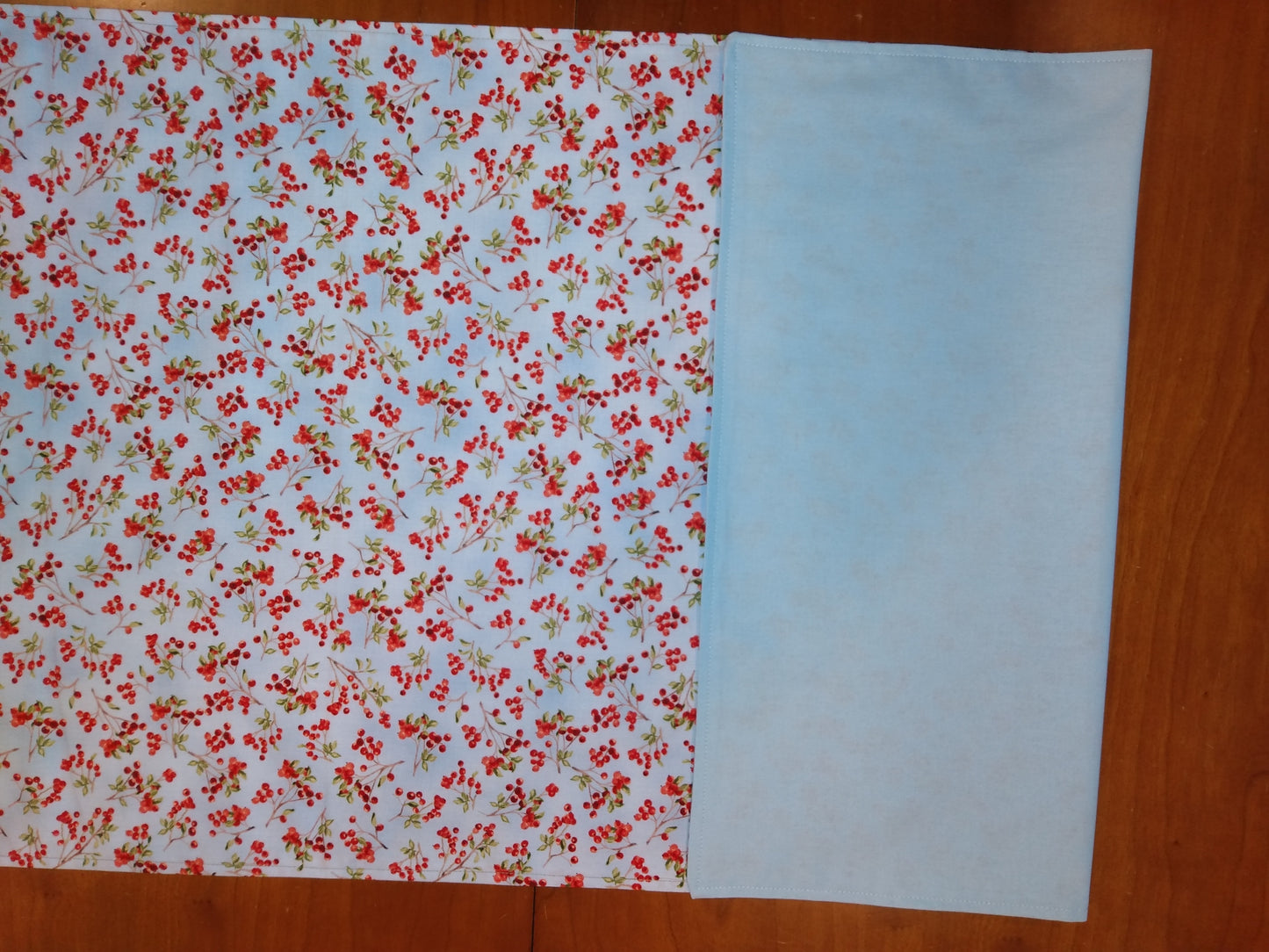 Table Runner 100% Cotton Red Current Berries Blue