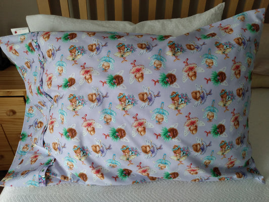 100% Cotton Pillowcase Fairies Pink Purple Green Blue