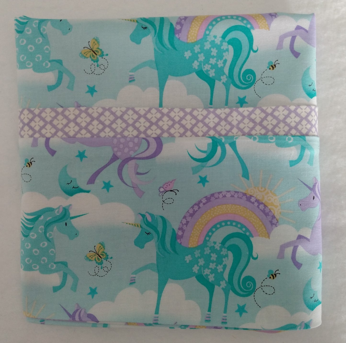 100% Cotton Pillowcase Unicorns Purple Aqua Rainbows
