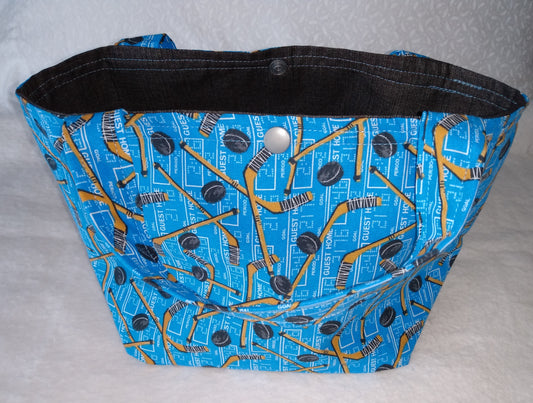 Lunch Bag Cotton Blue Hockey Sticks and Pucks