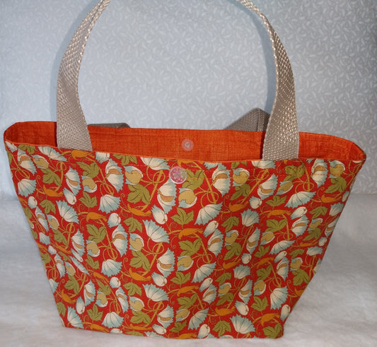 Lunch Bag Cotton Floral with Blue and White Flowers