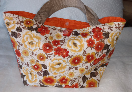 Lunch Bag Cotton Japanese Floral Print Bronze