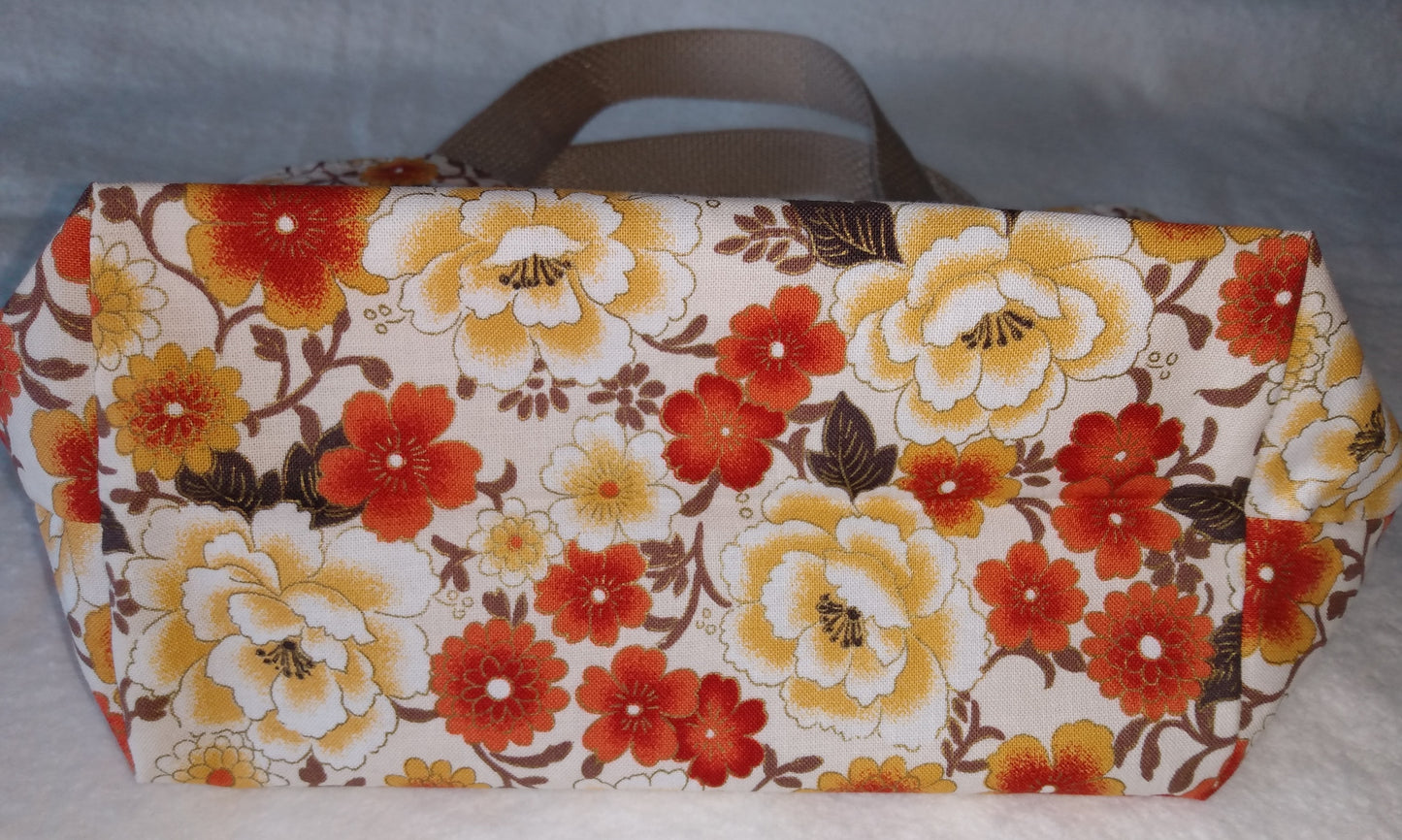 Lunch Bag Cotton Japanese Floral Print Bronze