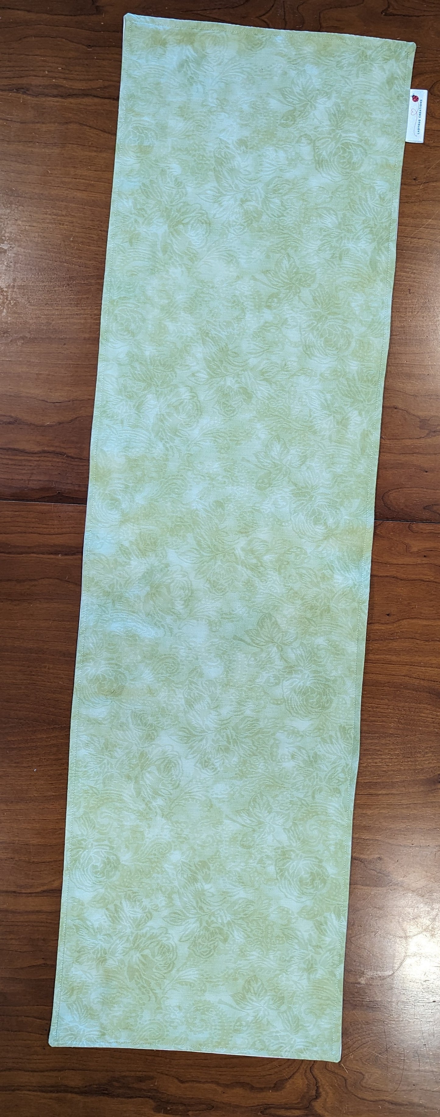 Table Runner Reversible 100% Cotton Cream Light Green Damask