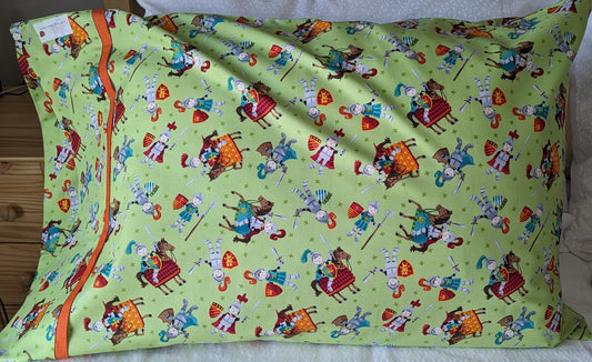 100% Cotton Pillowcase Knights Horses Armor Green