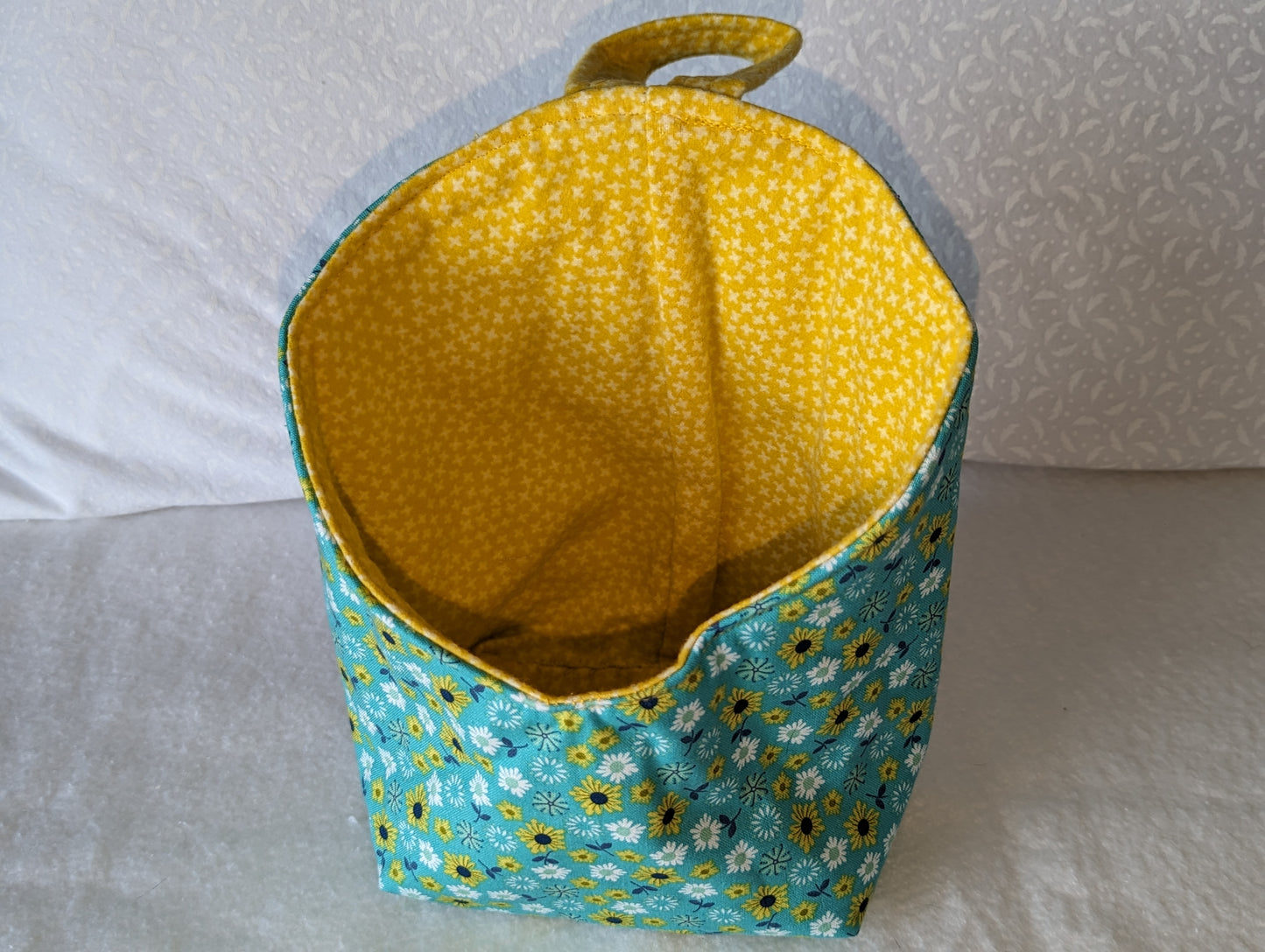 Hanging Basket Cotton Storage Pod Basket Yellow Teal White Medium