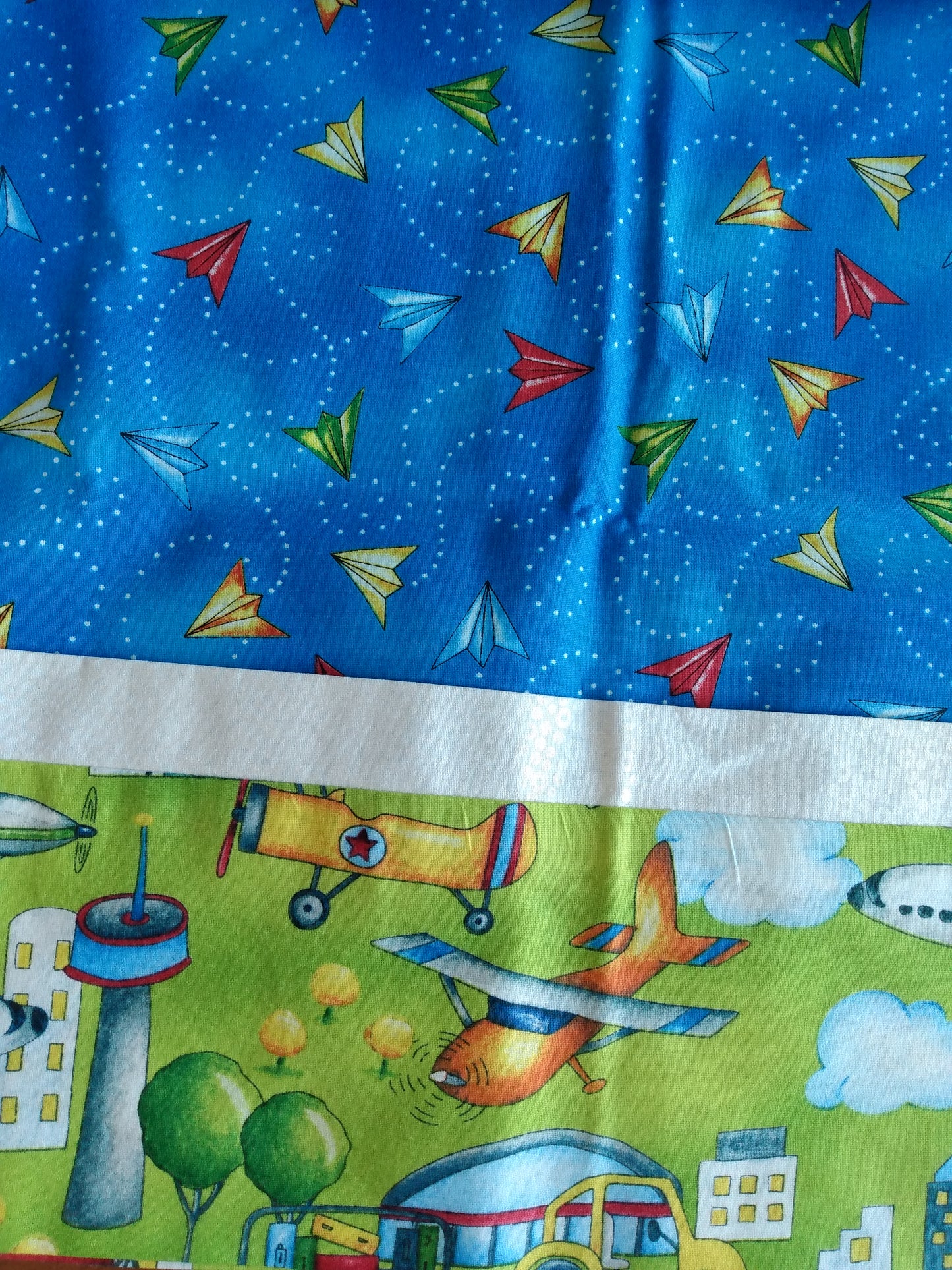 100% Cotton Pillowcase Green Blue Planes Helicopters