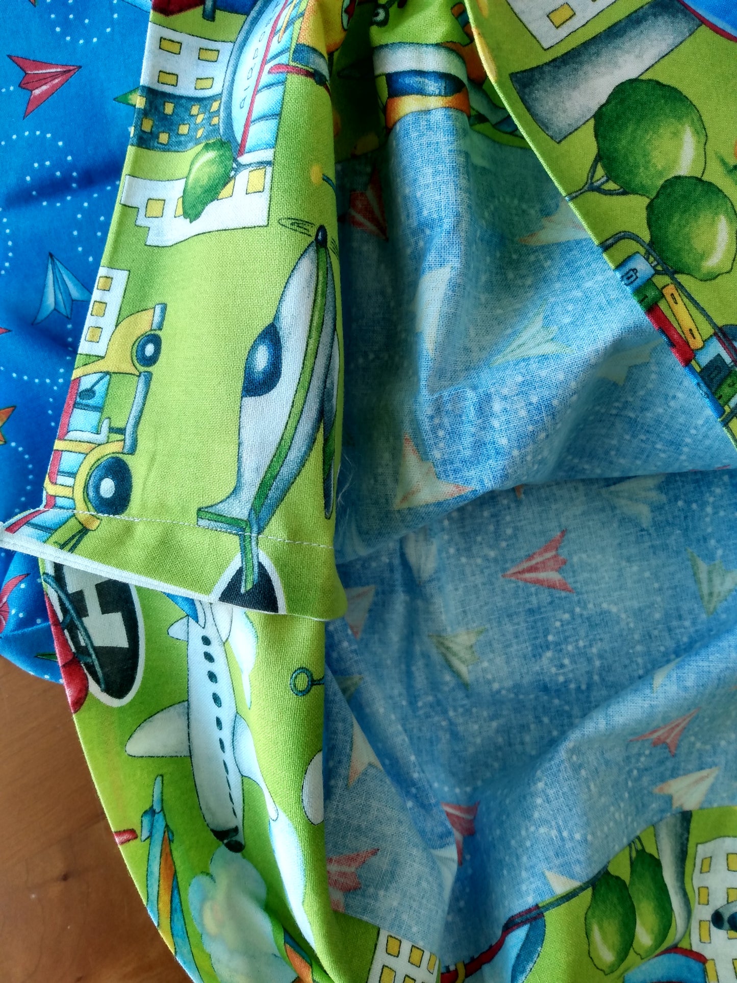 100% Cotton Pillowcase Green Blue Planes Helicopters
