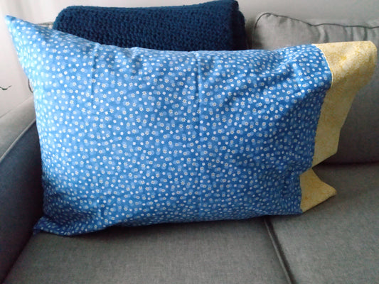 100% Cotton Pillowcase Blue Yellow Flowers