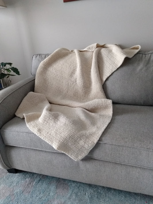 Blanket 100% Wool Cream Hand Knit Throw