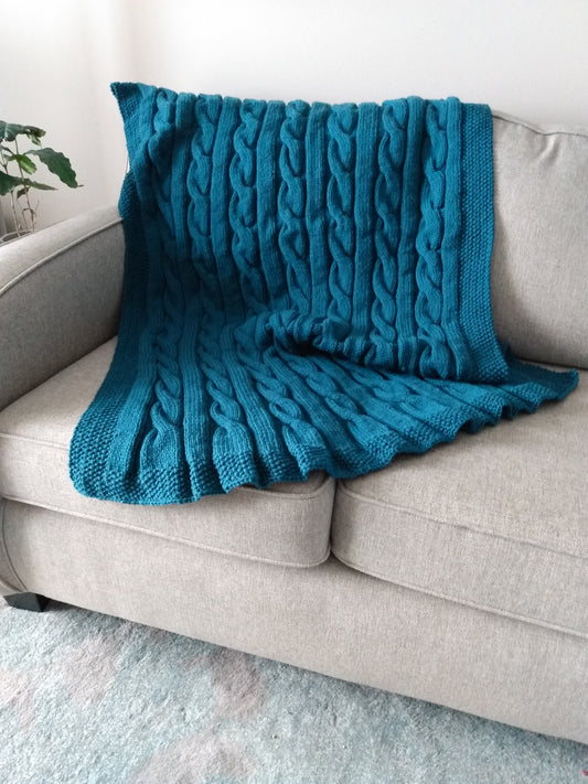 Blanket 100% Highland Wool Hand Knit Throw Teal