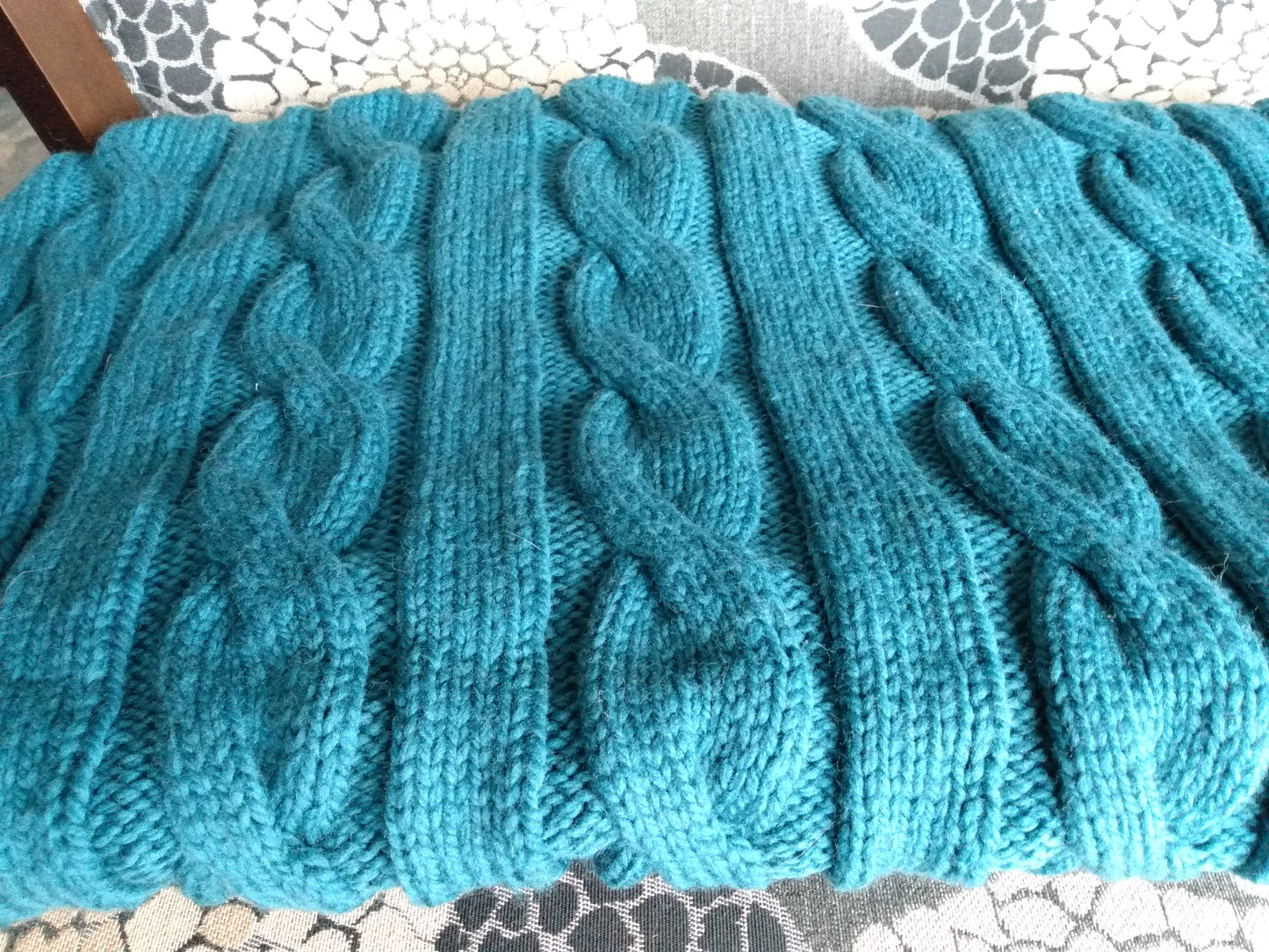 Blanket 100% Highland Wool Hand Knit Throw Teal