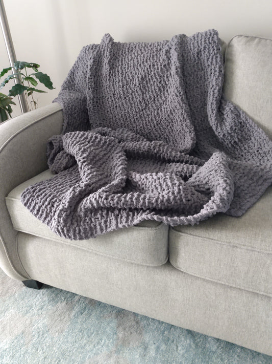 Blanket Grey Hand Knit Throw