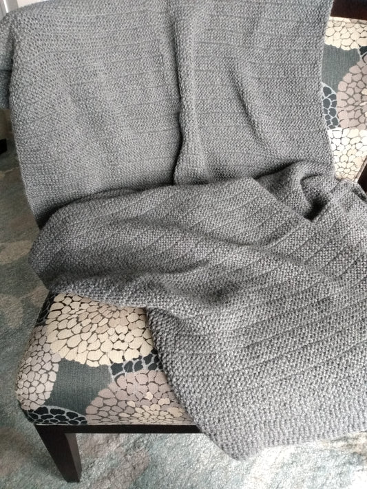 Blanket 100% Highland Grey Wool Hand Knit Throw