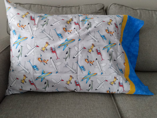 100% Cotton Pillowcase Blue Planes Helicopters