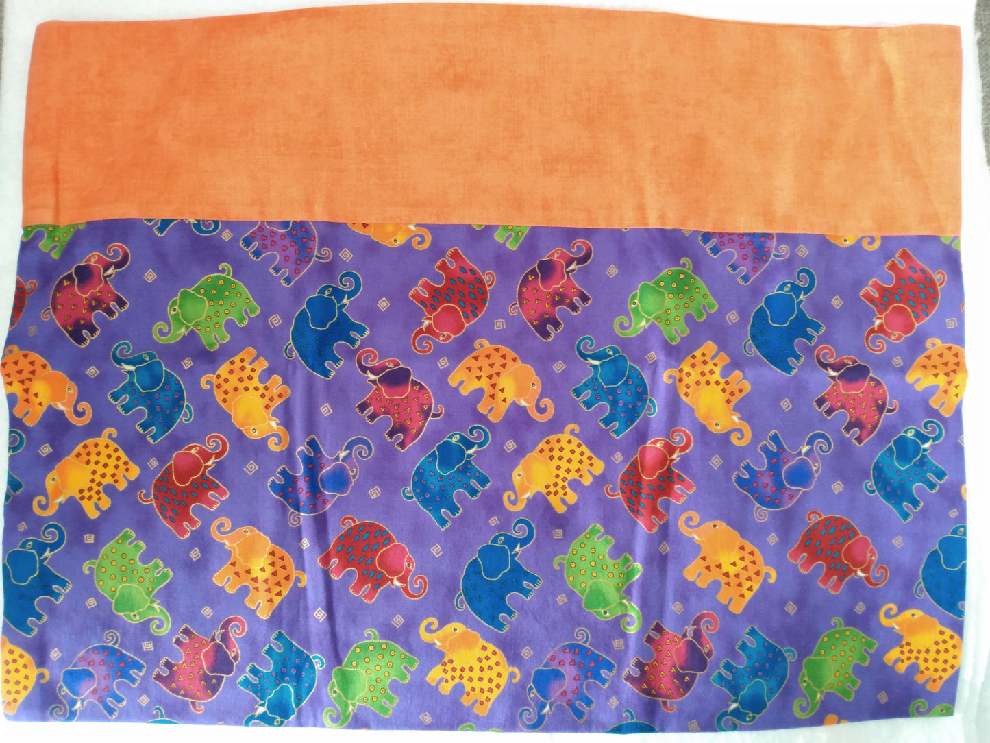 100% Cotton Pillowcase Elephants Purple Orange