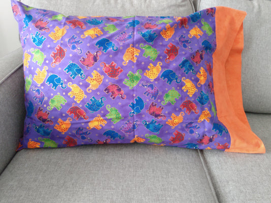 100% Cotton Pillowcase Elephants Purple Orange